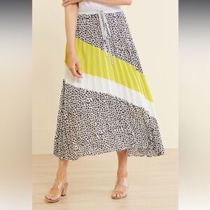EVEREVE JAMISON Pleated Colorblock and Leopard Midi Skirt - Size Medium